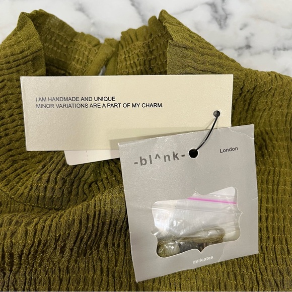 Anthropologie Blank London green beaded sequined mock neck blouse smocked XS - Picture 9 of 12